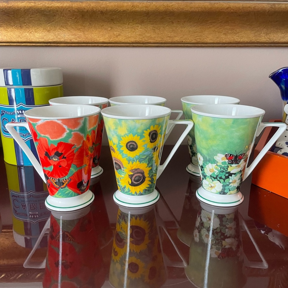 WREN Giftware Favorite Flowers Designed By Jenny Quinn Fine Bone China Mug Set 6